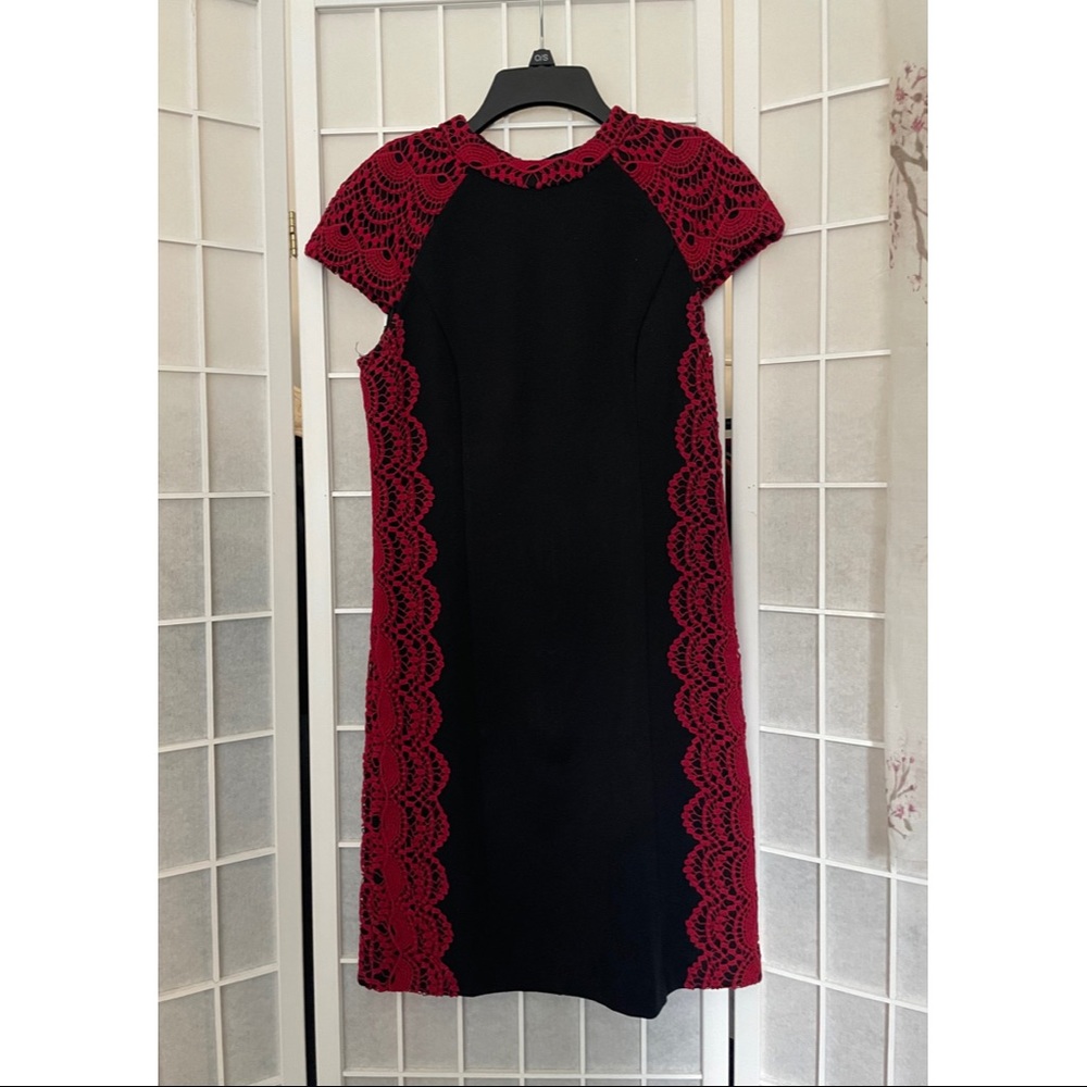 Crochet Cap Sleeves Dress Lace details M Black & Red